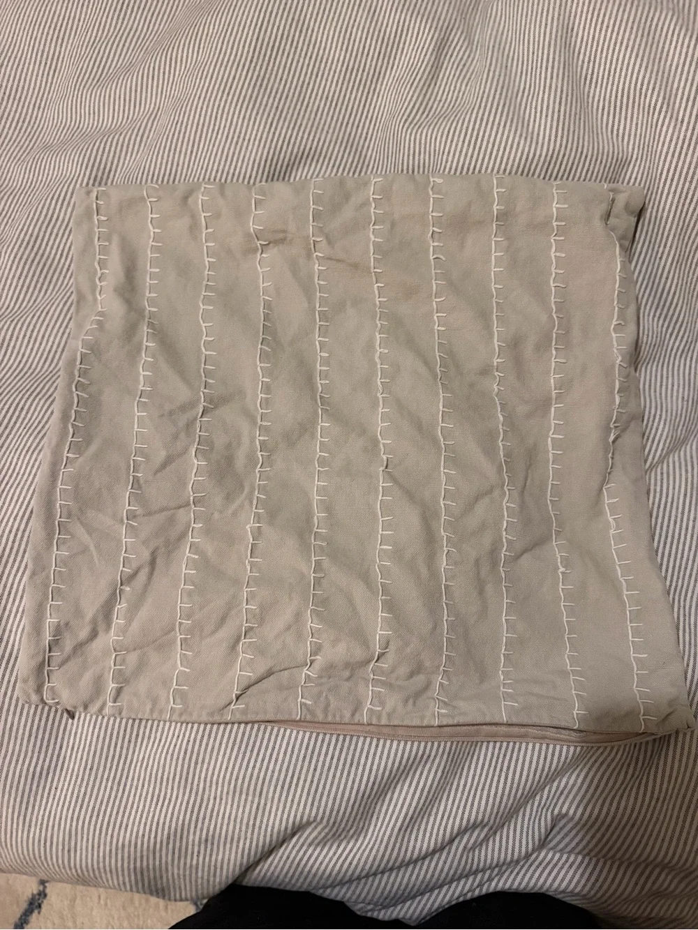 Crate&Barrel Beige Decorative Throw Pillow Cover with White Stitching